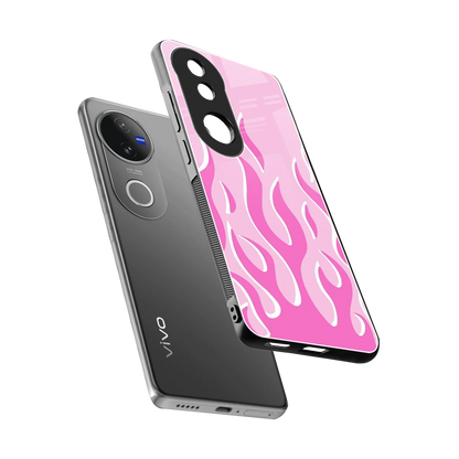 Y2K Retro Pink Flames sleek vivo v50 cover with tempered glass back and TPU edges