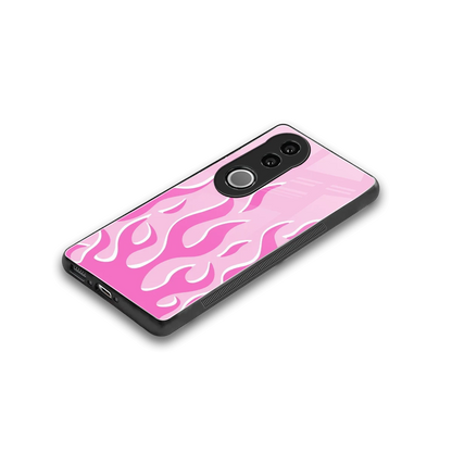Y2K Retro Pink Flames stylish phone case for vivo v50 | glossy glass and slim fit
