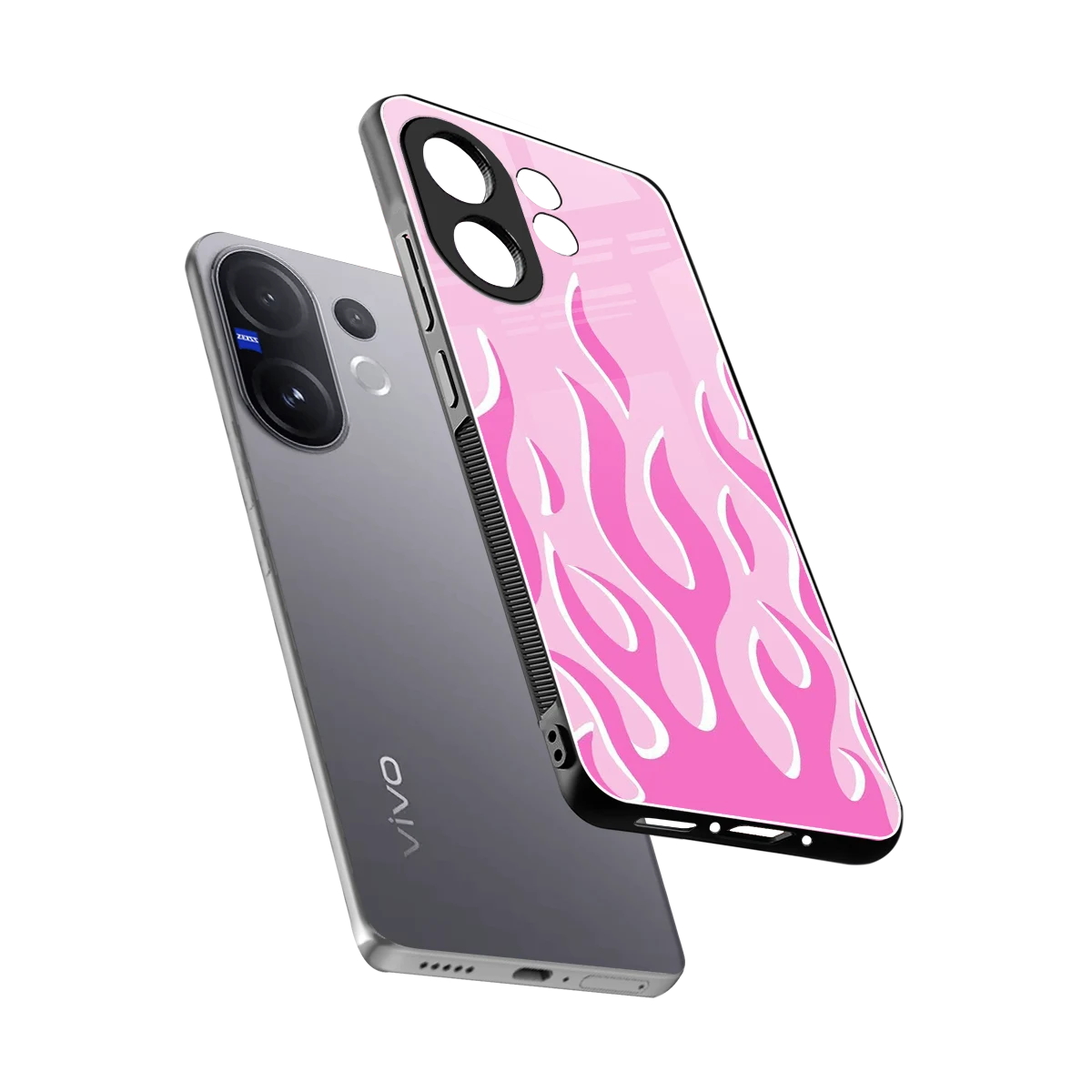 Y2K Retro Pink Flames sleek vivo v60 cover with tempered glass back and TPU edges