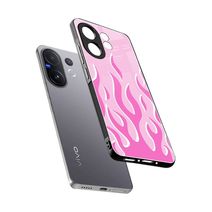 Y2K Retro Pink Flames sleek vivo v60 cover with tempered glass back and TPU edges
