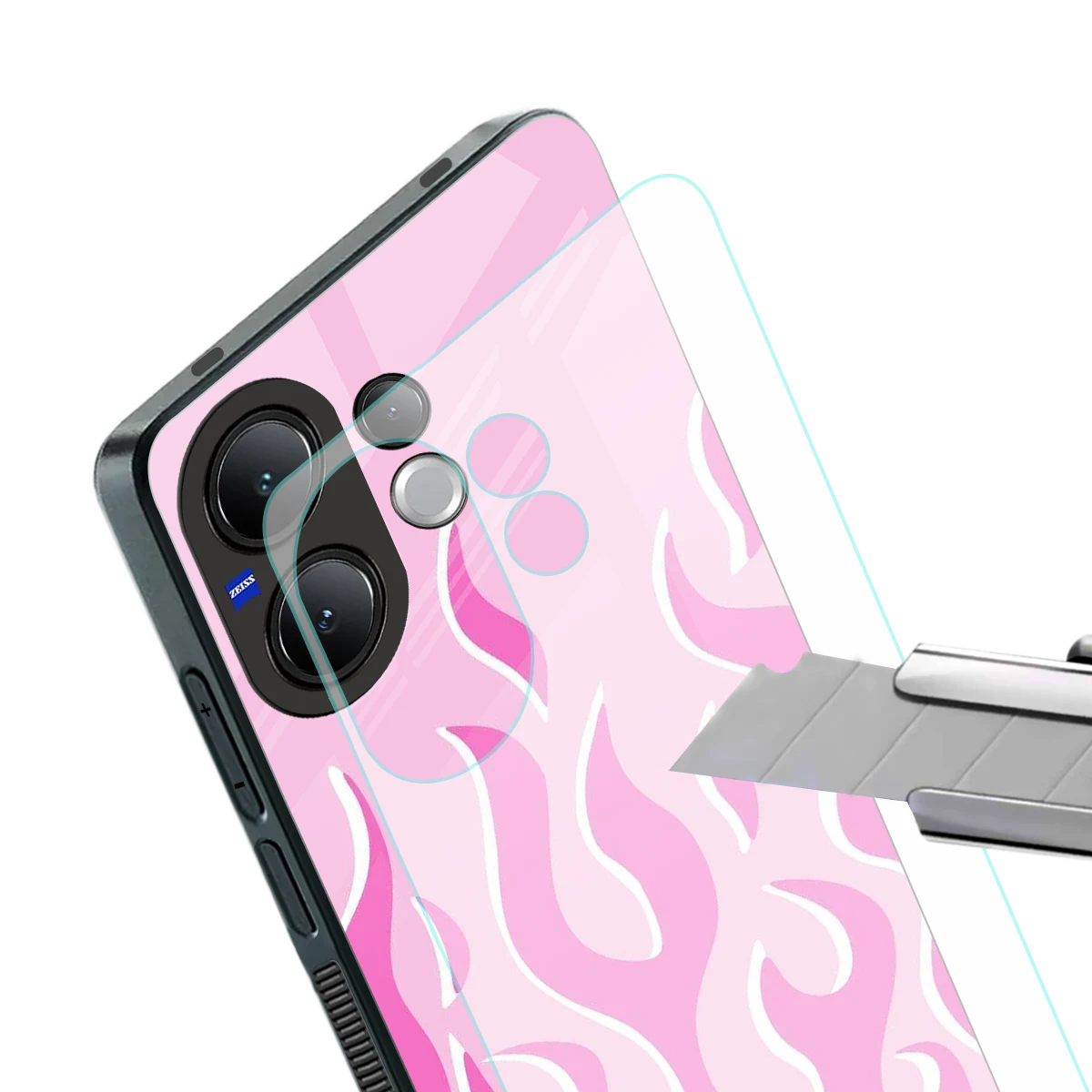 Y2K Retro Pink Flames stylish phone case for vivo v60 | glossy glass and slim fit