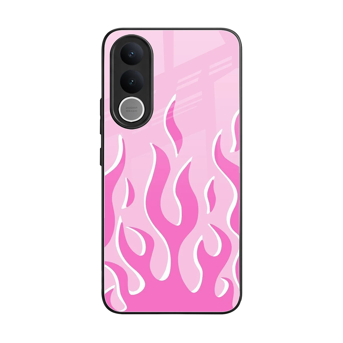 Y2K Retro Pink Flames back phone cover | glass case for vivo v70 fe