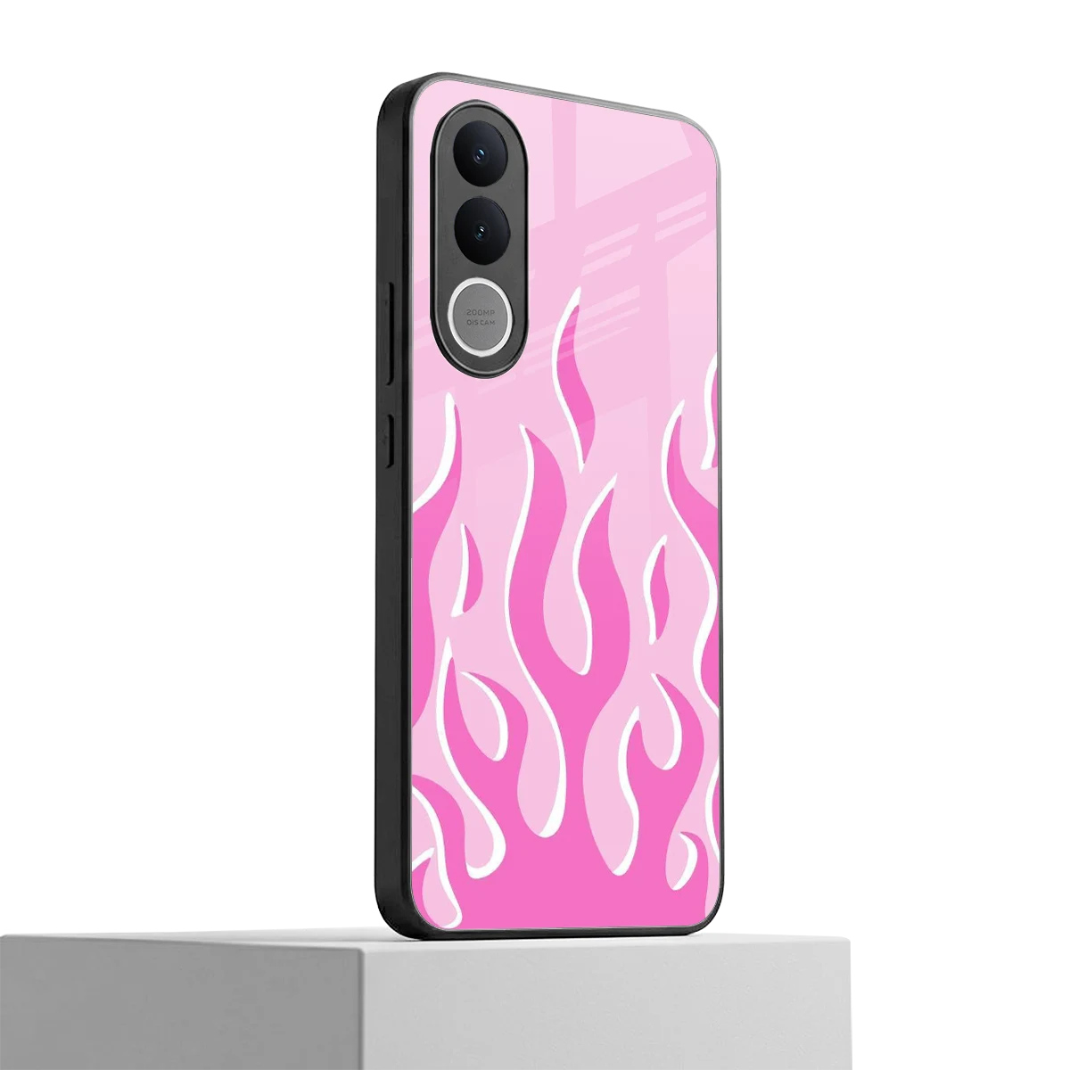Y2K Retro Pink Flames vivo v70 fe mobile cover | shockproof glass phone case