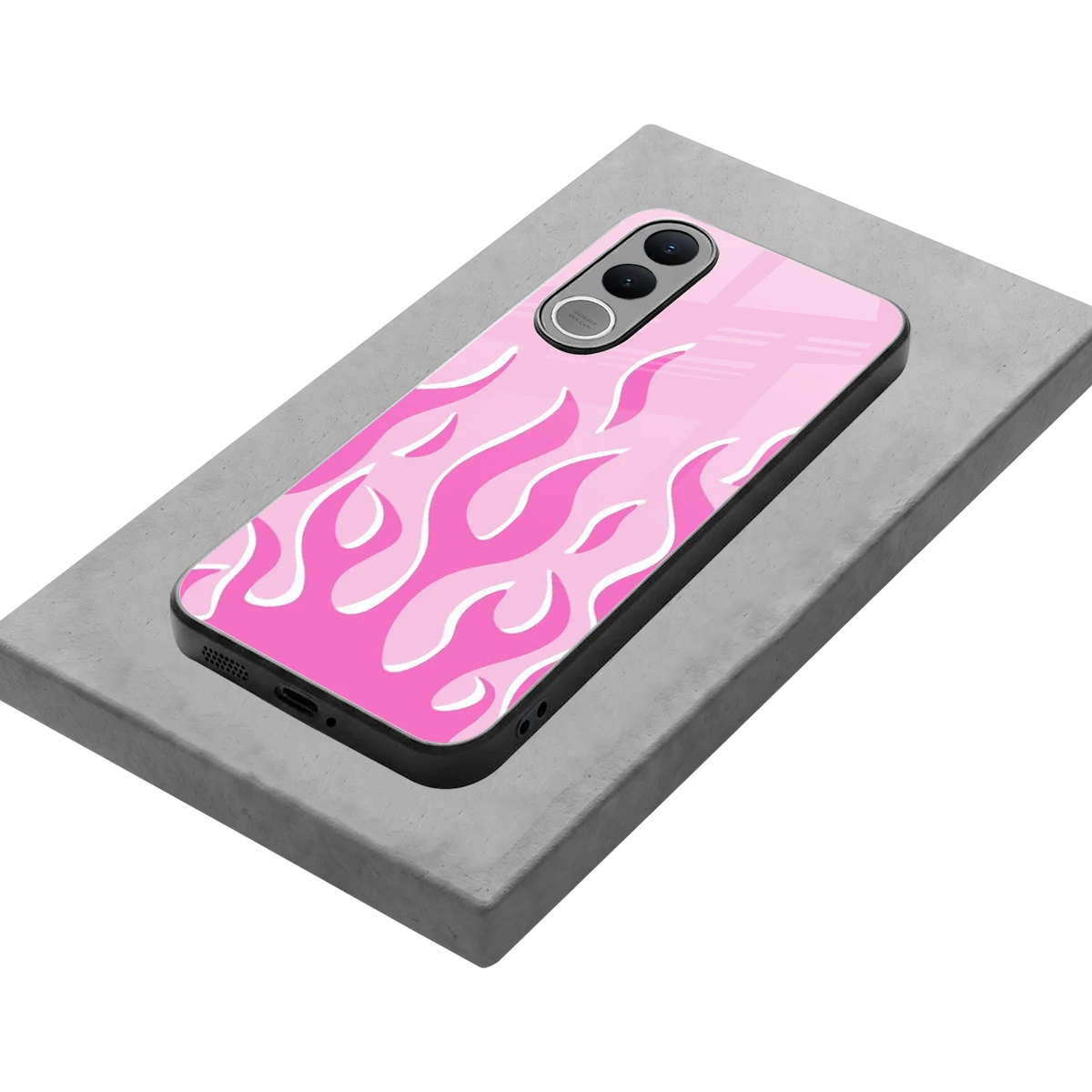 Y2K Retro Pink Flames stylish phone case for vivo v70 fe | glossy glass and slim fit