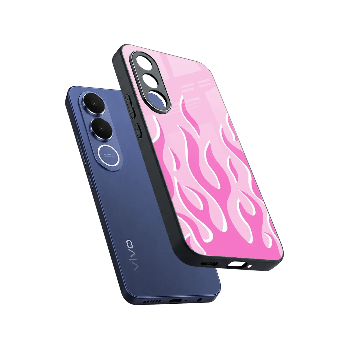 Y2K Retro Pink Flames sleek vivo v70 fe cover with tempered glass back and TPU edges