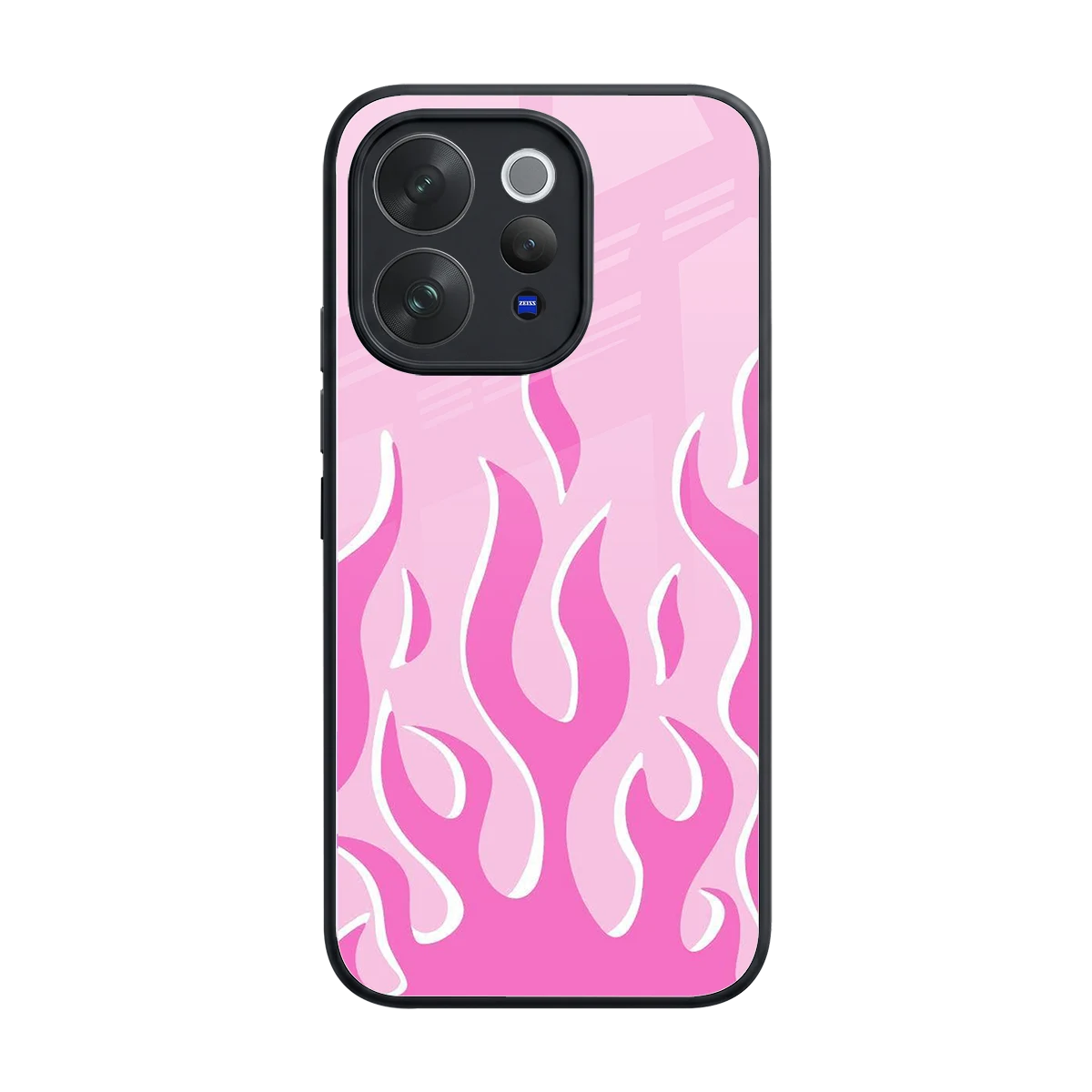 Y2K Retro Pink Flames back phone cover | glass case for vivo v70 elite