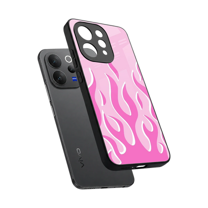 Y2K Retro Pink Flames sleek vivo v70 cover with tempered glass back and TPU edges