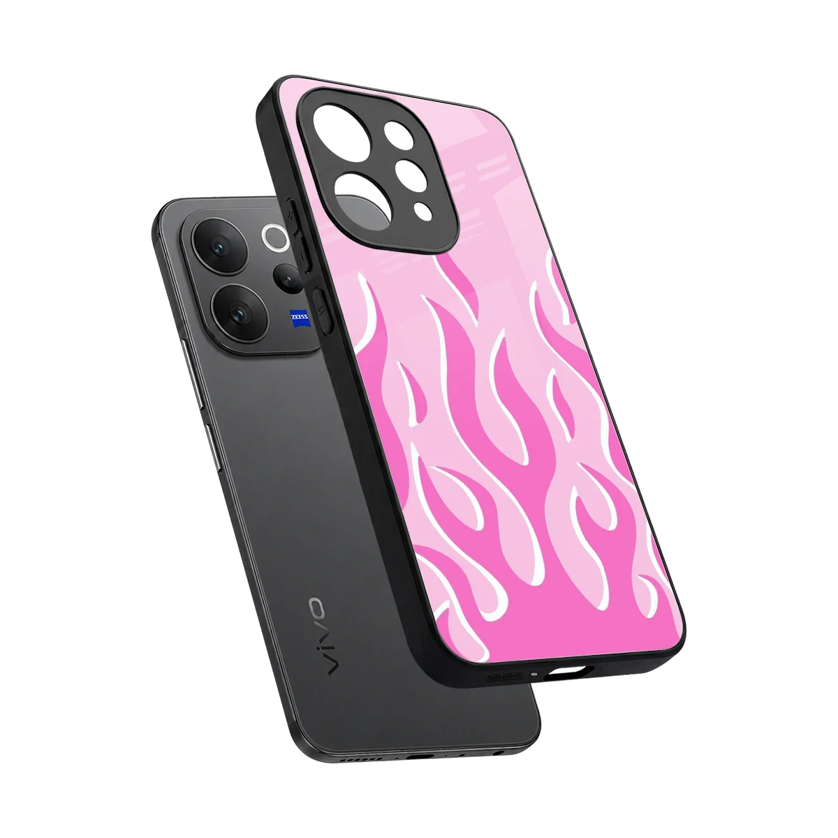 Y2K Retro Pink Flames sleek vivo v70 elite cover with tempered glass back and TPU edges