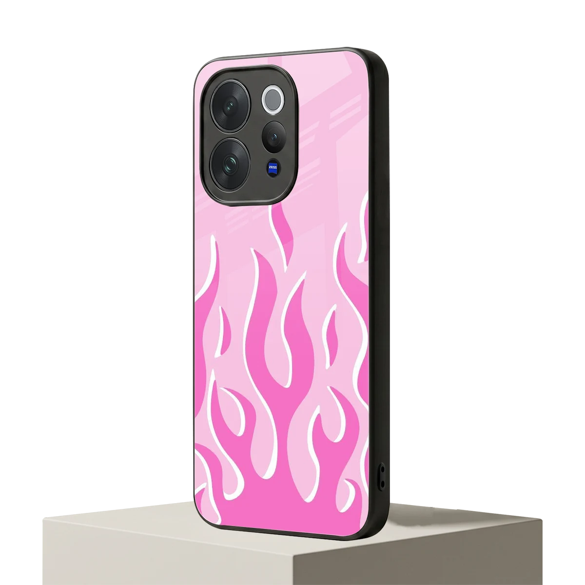 Y2K Retro Pink Flames vivo v70 mobile cover | shockproof glass phone case