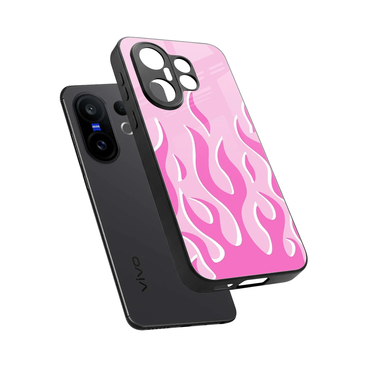 Y2K Retro Pink Flames sleek vivo x200 fe cover with tempered glass back and TPU edges