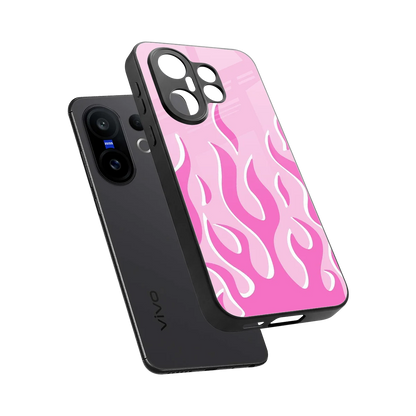 Y2K Retro Pink Flames sleek vivo x200 fe cover with tempered glass back and TPU edges