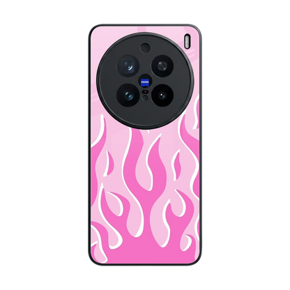 Y2K Retro Pink Flames back phone cover | glass case for vivo x200 pro