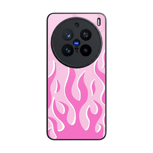 Y2K Retro Pink Flames back phone cover | glass case for vivo x200 pro