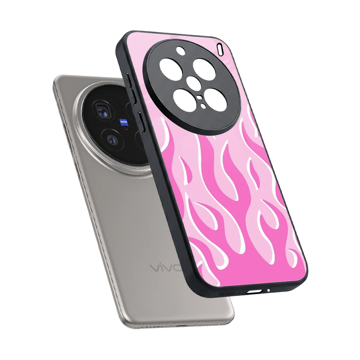 Y2K Retro Pink Flames sleek vivo x200 pro cover with tempered glass back and TPU edges