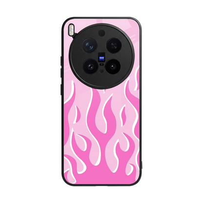 Y2K Retro Pink Flames back phone cover | glass case for vivo x300 pro