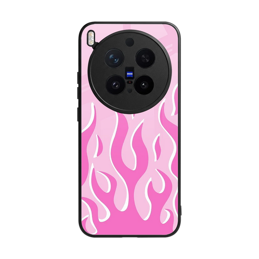 Y2K Retro Pink Flames back phone cover | glass case for vivo x300 pro