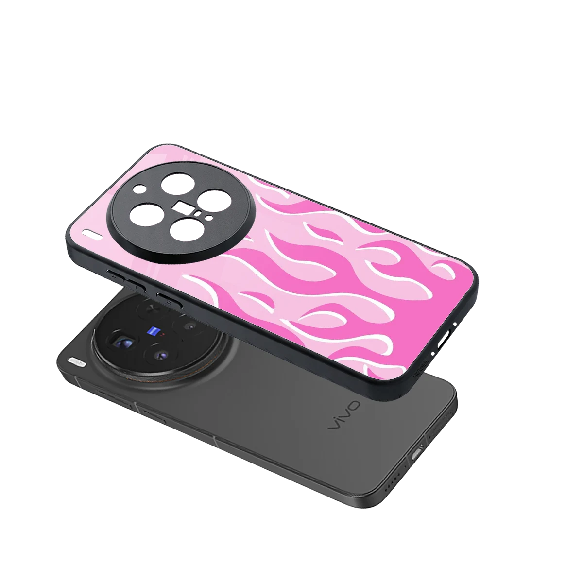 Y2K Retro Pink Flames sleek vivo x300 pro cover with tempered glass back and TPU edges
