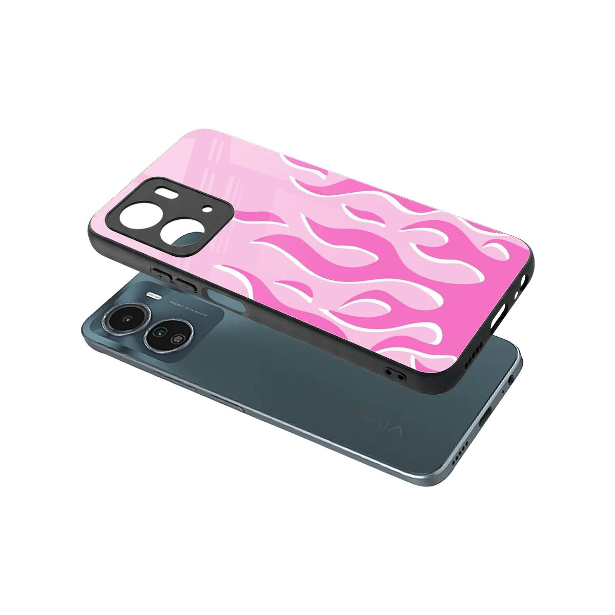 Y2K Retro Pink Flames sleek vivo y16 cover with tempered glass back and TPU edges