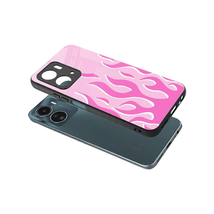 Y2K Retro Pink Flames sleek vivo y16 cover with tempered glass back and TPU edges