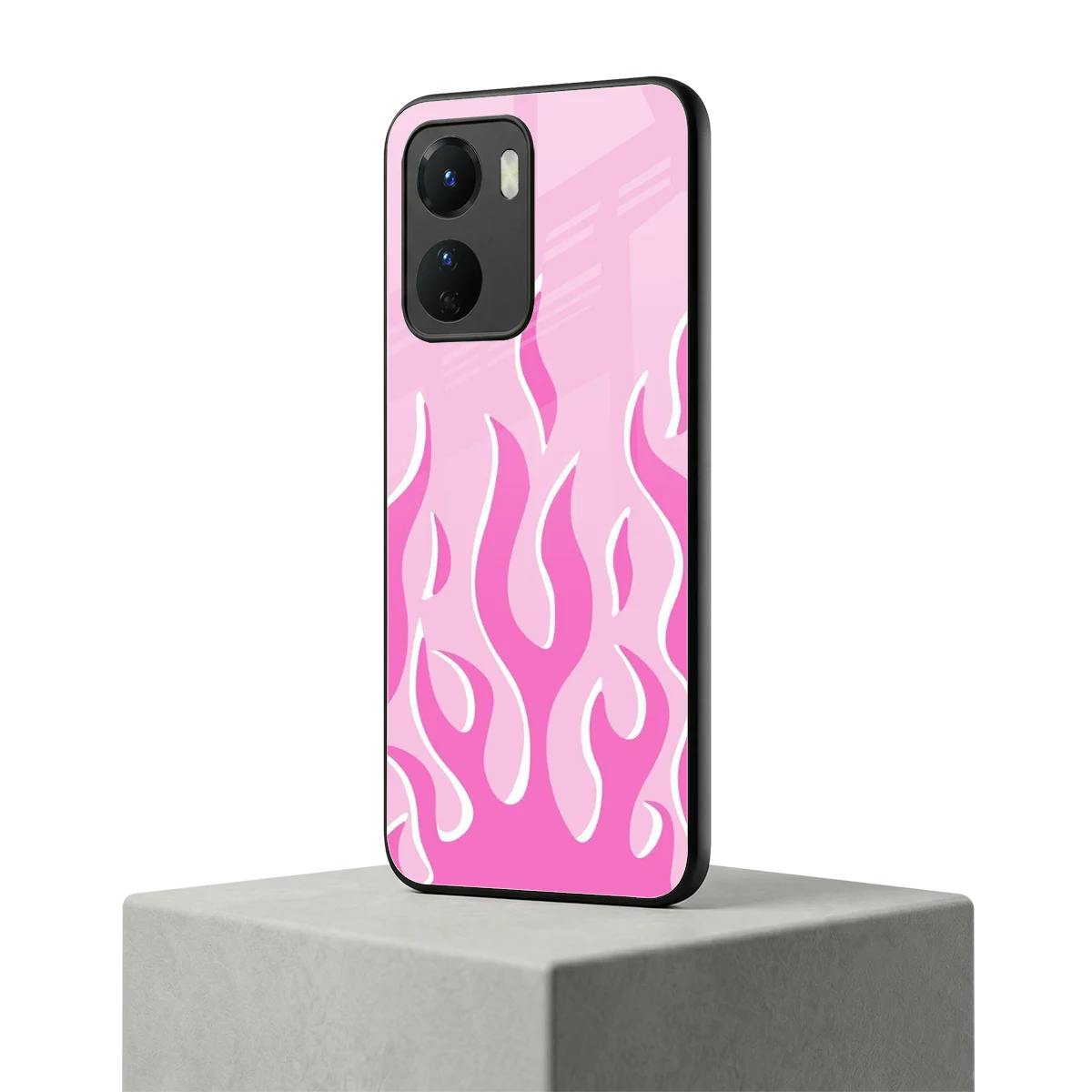 Y2K Retro Pink Flames vivo y16 mobile cover | shockproof glass phone case