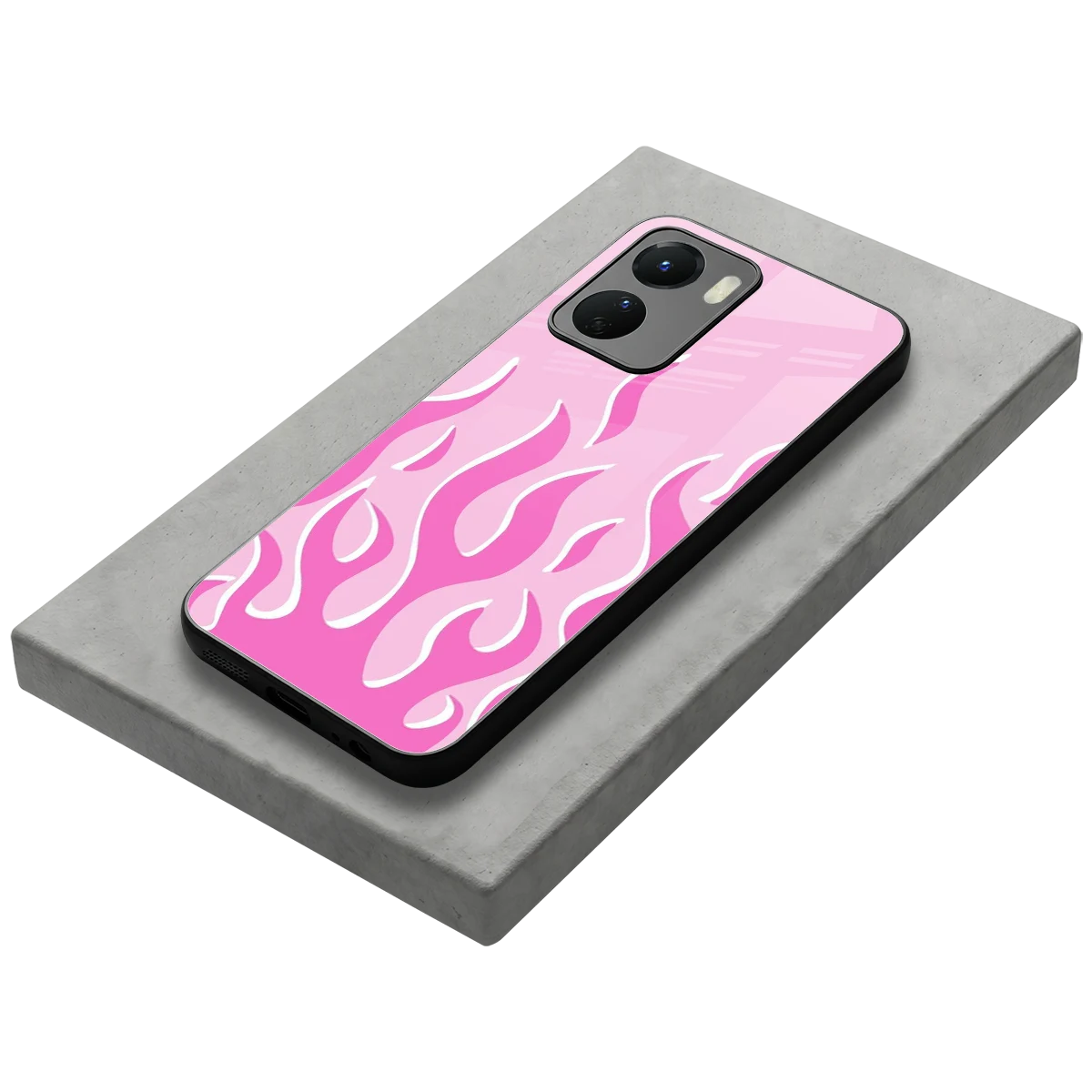 Y2K Retro Pink Flames stylish phone case for vivo y16 | glossy glass and slim fit