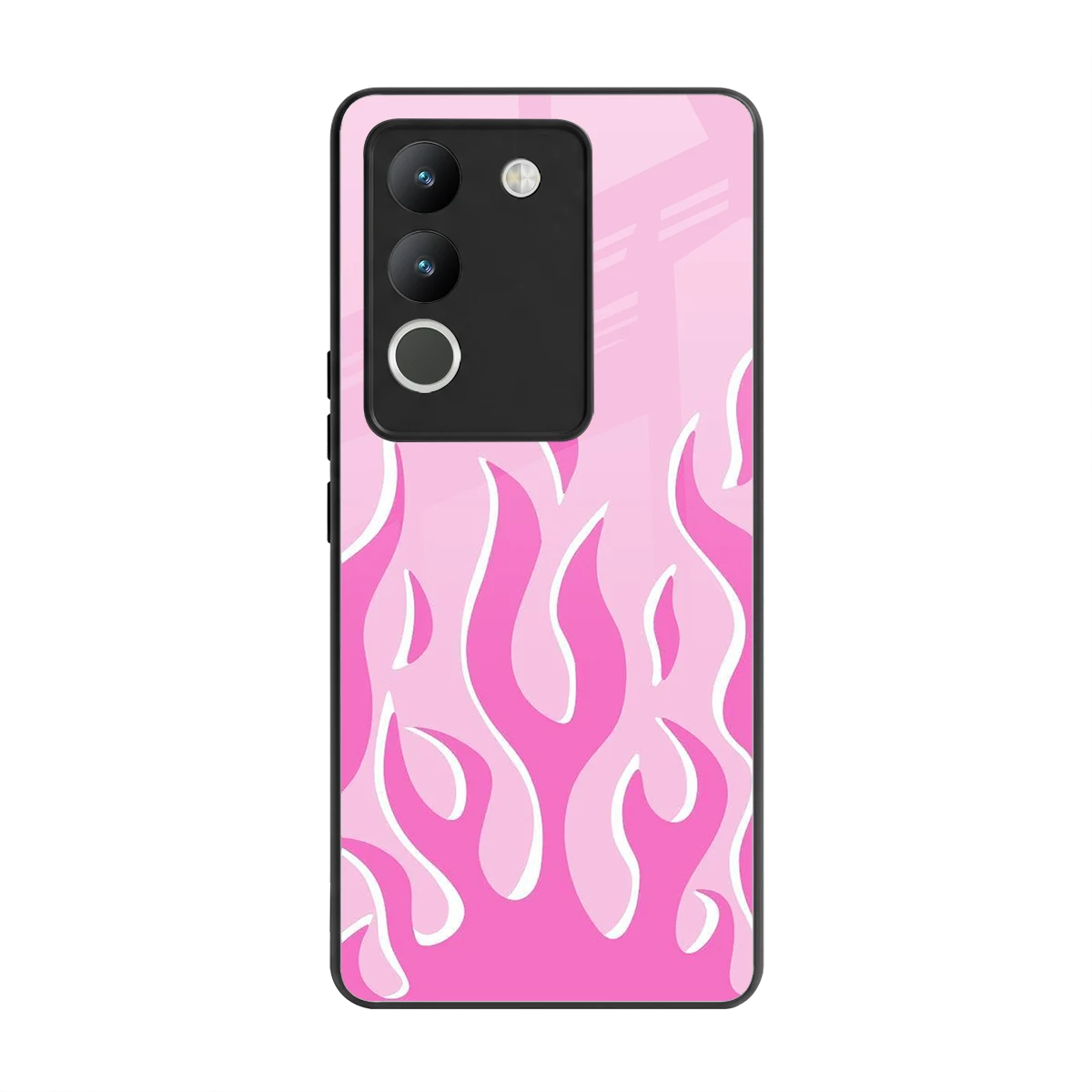 Y2K Retro Pink Flames back phone cover | glass case for vivo y200 5g