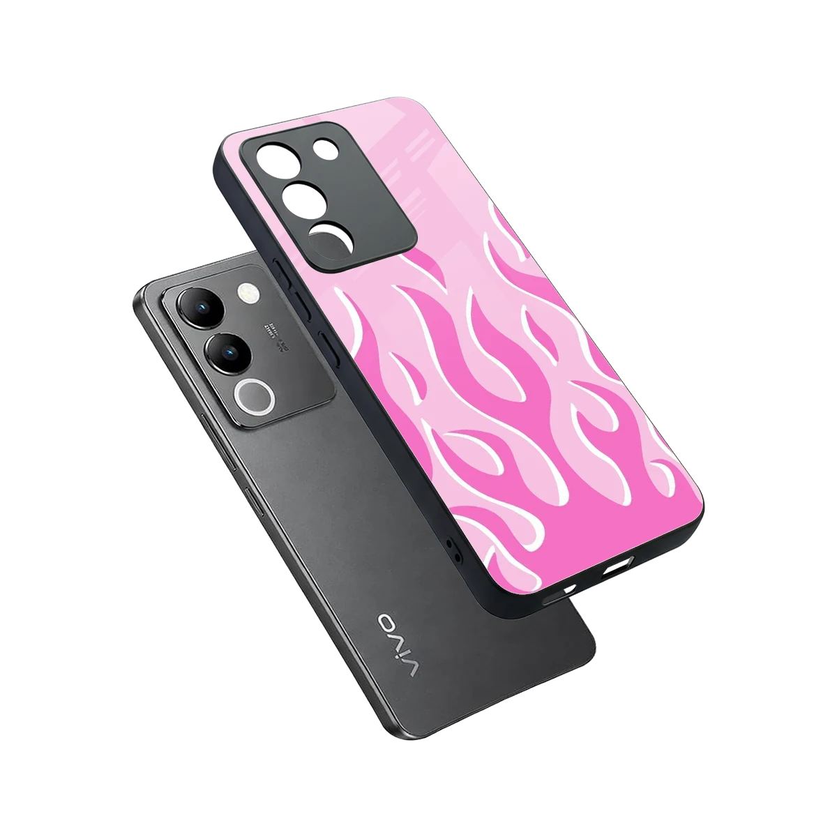 Y2K Retro Pink Flames sleek vivo y200 5g cover with tempered glass back and TPU edges