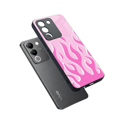 Y2K Retro Pink Flames sleek vivo y200 5g cover with tempered glass back and TPU edges