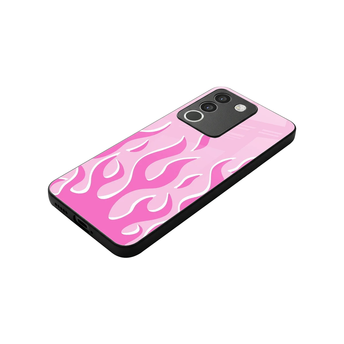 Y2K Retro Pink Flames stylish phone case for vivo y200 5g | glossy glass and slim fit