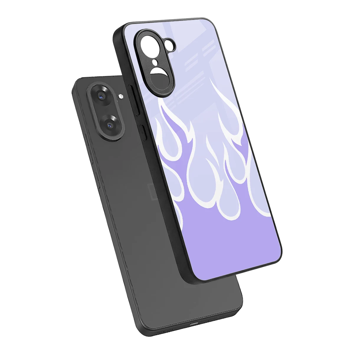Y2K Retro Purple Flames sleek oneplus nord ce5 5g cover with tempered glass back and TPU edges