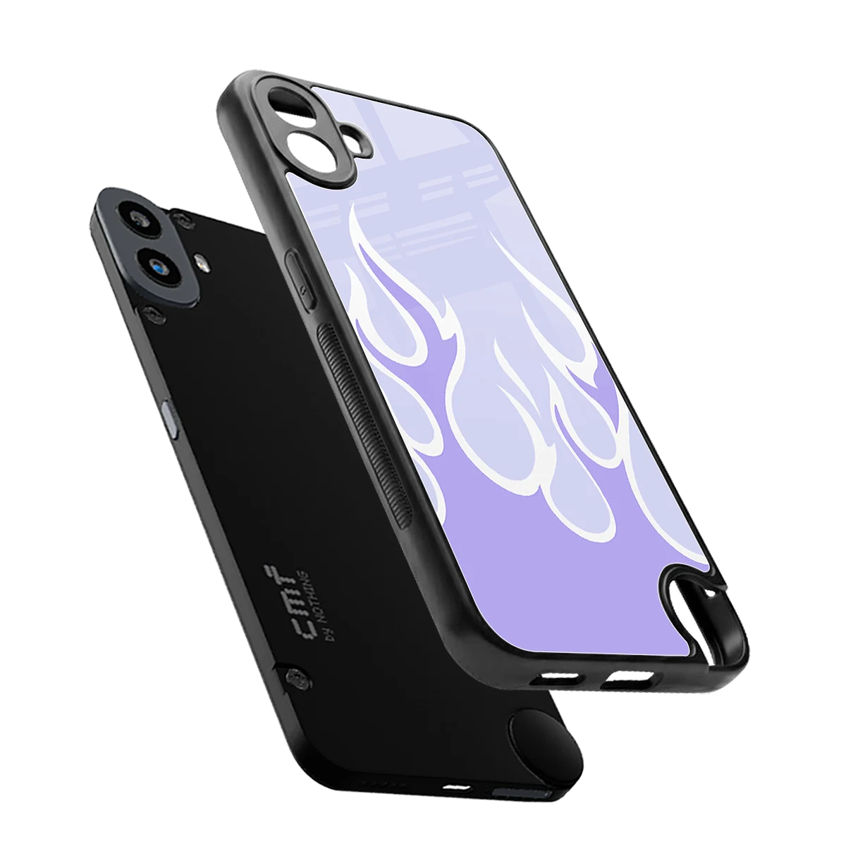 Y2K Retro Purple Flames sleek cmf nothing phone 1 cover with tempered glass back and TPU edges