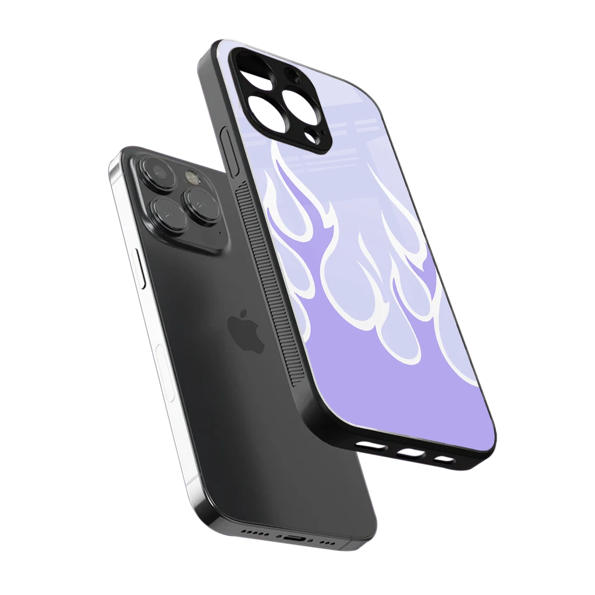 Y2K Retro Purple Flames sleek iphone 14 pro max cover with tempered glass back and TPU edges