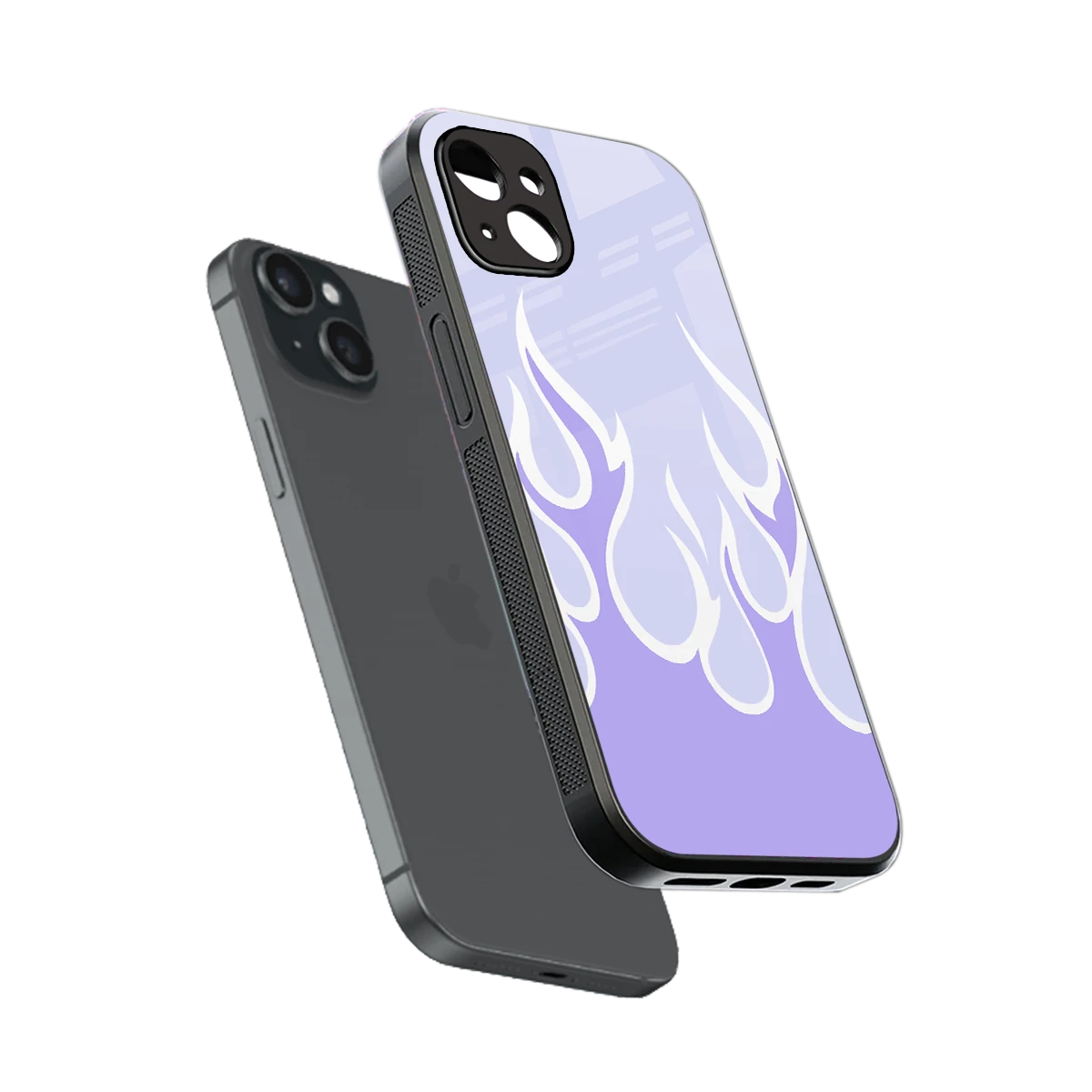 Y2K Retro Purple Flames sleek iphone 14 plus cover with tempered glass back and TPU edges