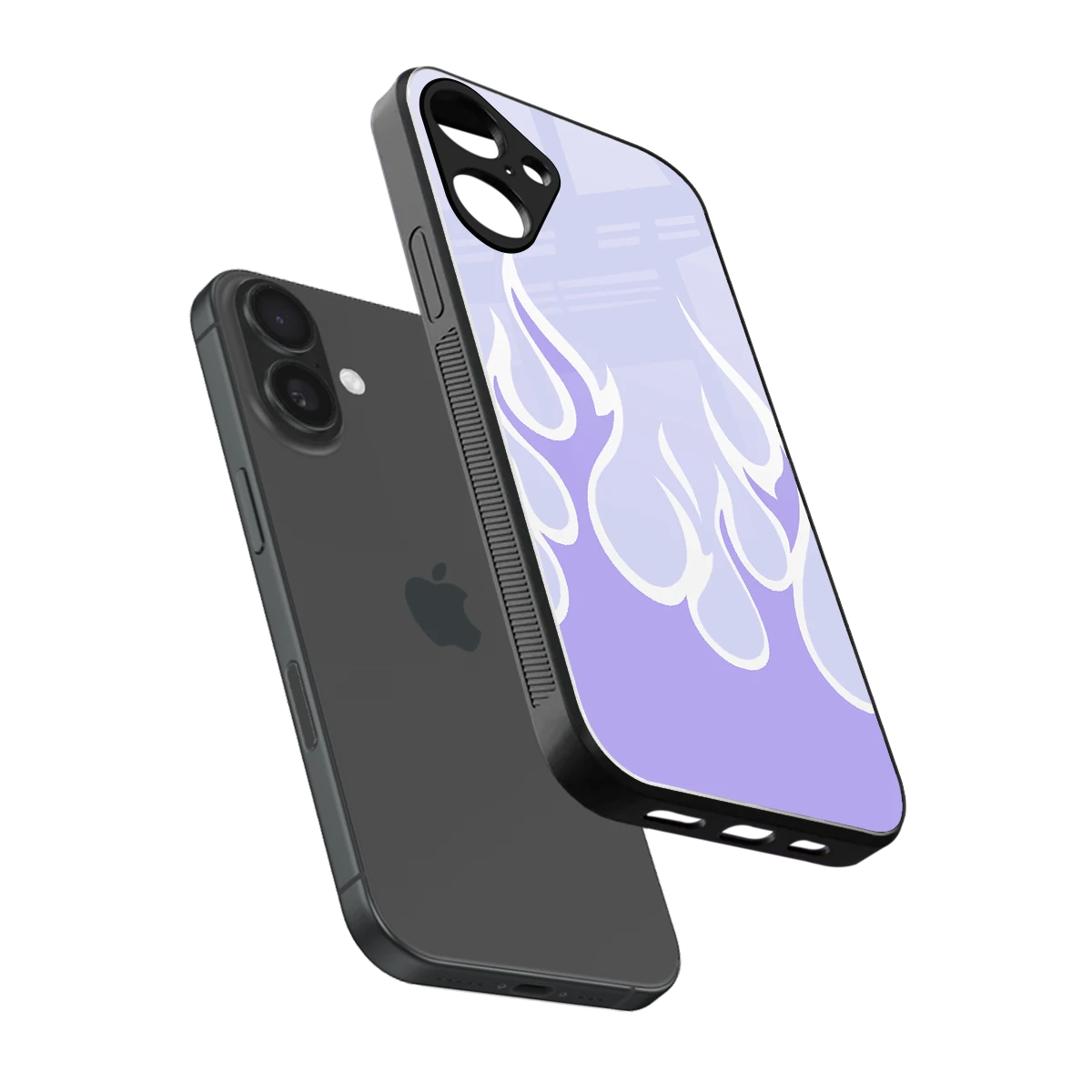 Y2K Retro Purple Flames sleek iphone 16 plus cover with tempered glass back and TPU edges