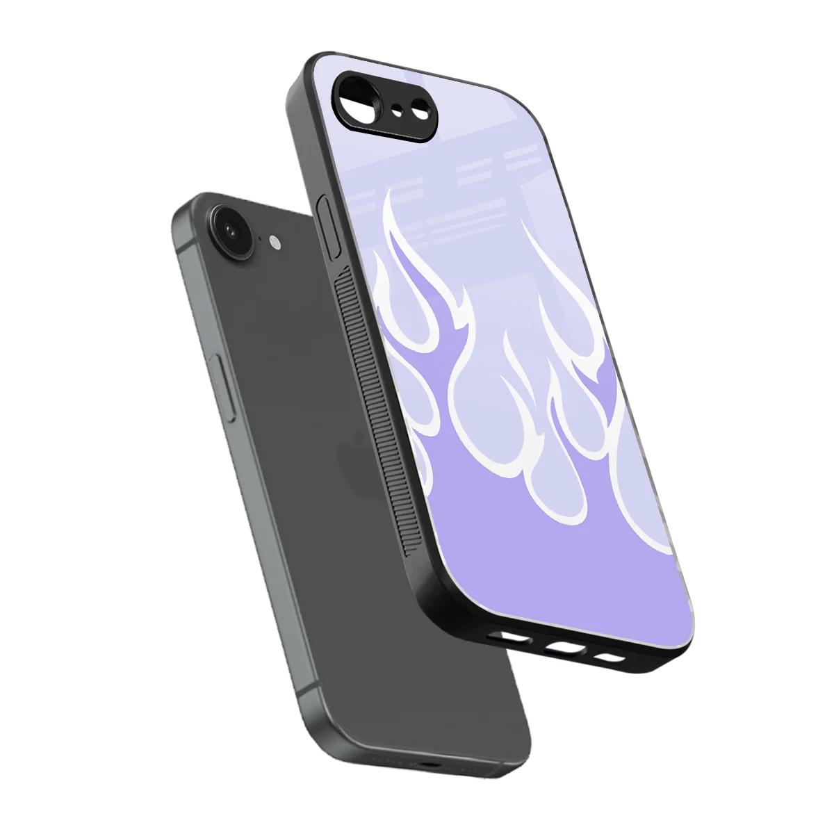 Y2K Retro Purple Flames sleek iphone 17e cover with tempered glass back and TPU edges