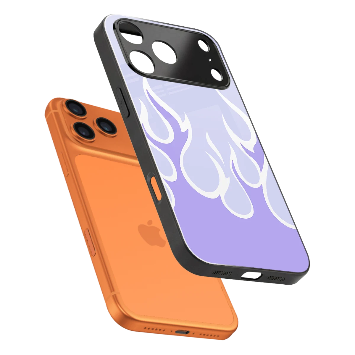 Y2K Retro Purple Flames sleek iphone 17 pro max cover with tempered glass back and TPU edges