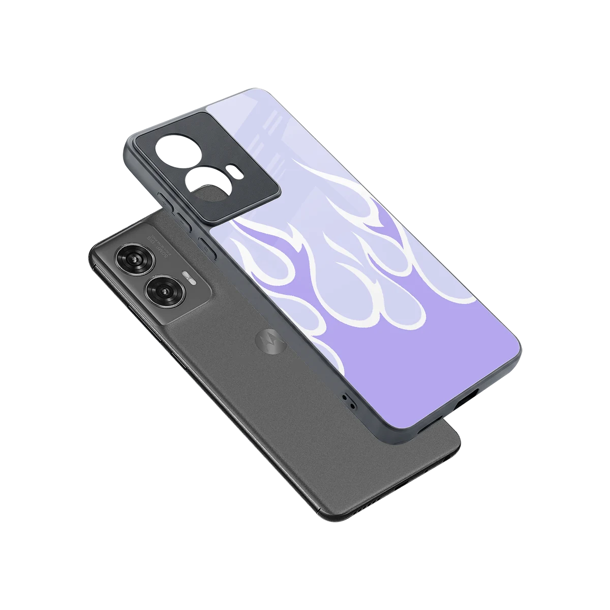 Y2K Retro Purple Flames sleek motorola edge 50 fusion cover with tempered glass back and TPU edges