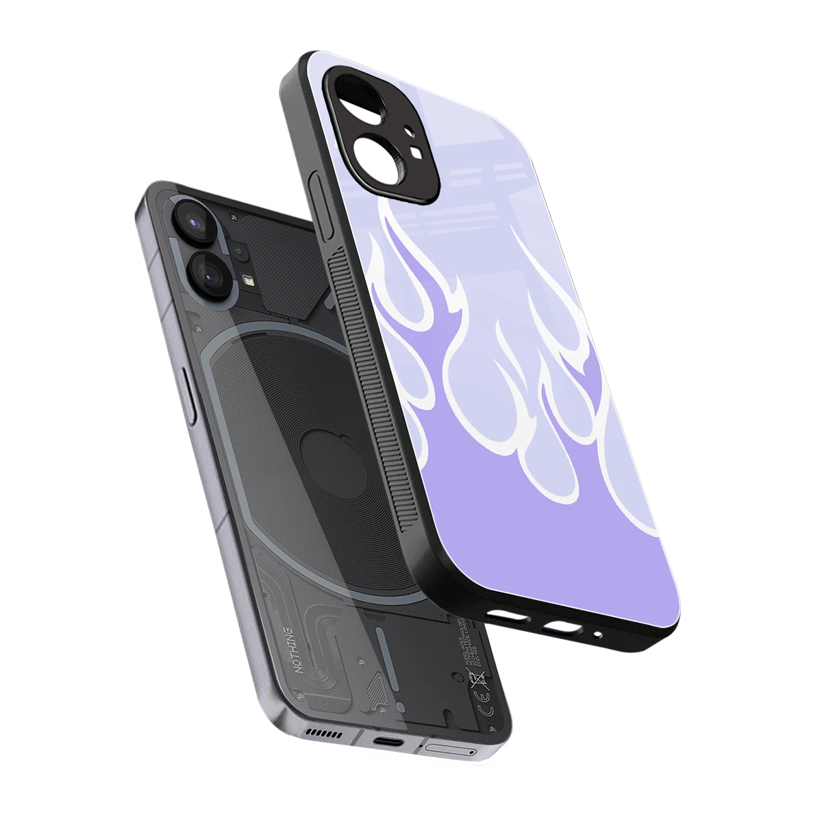 Y2K Retro Purple Flames sleek nothing phone 1 cover with tempered glass back and TPU edges
