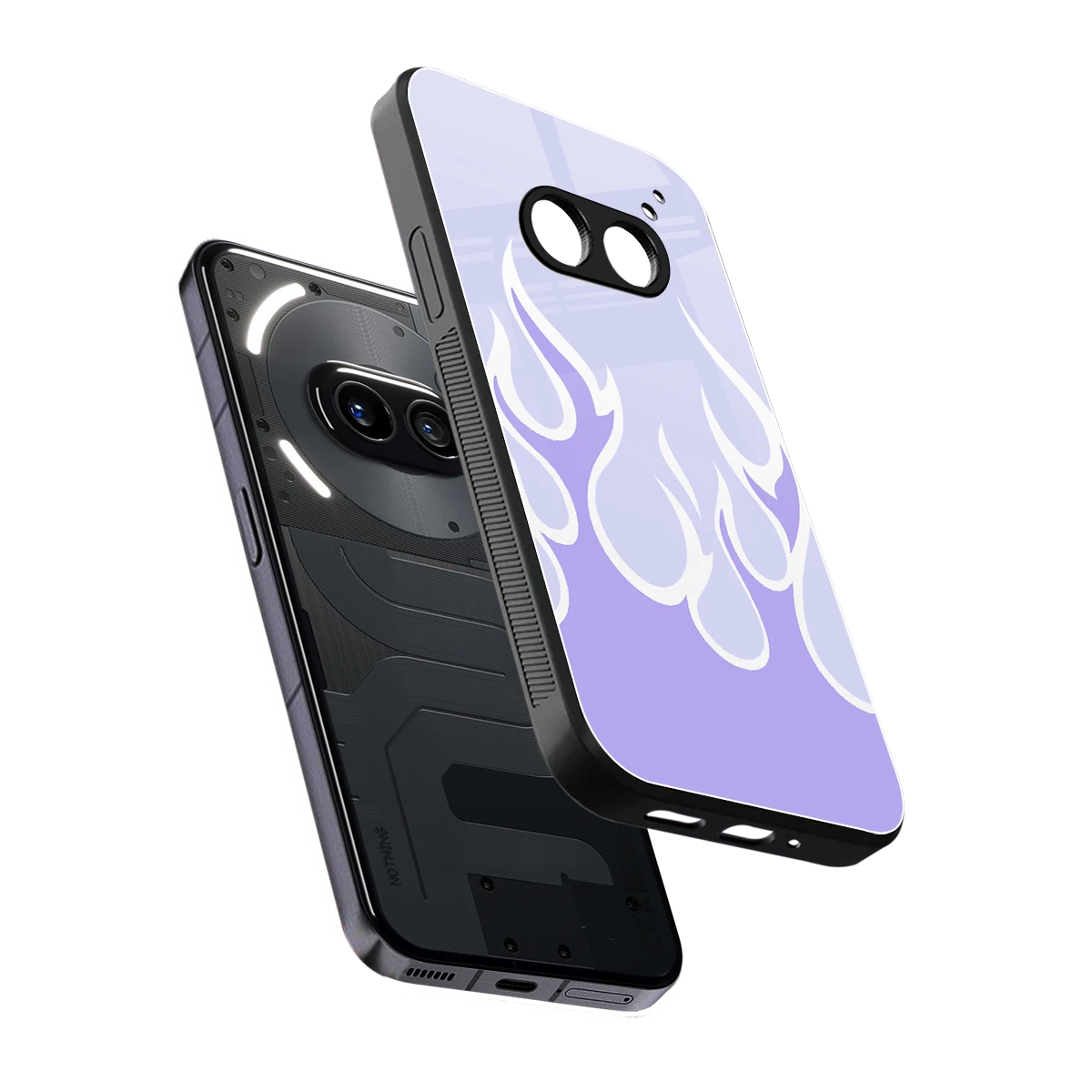 Y2K Retro Purple Flames sleek nothing phone 2a plus cover with tempered glass back and TPU edges