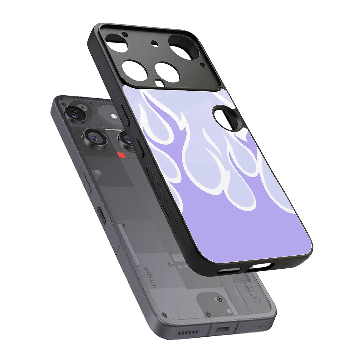 Y2K Retro Purple Flames sleek nothing phone 3 cover with tempered glass back and TPU edges