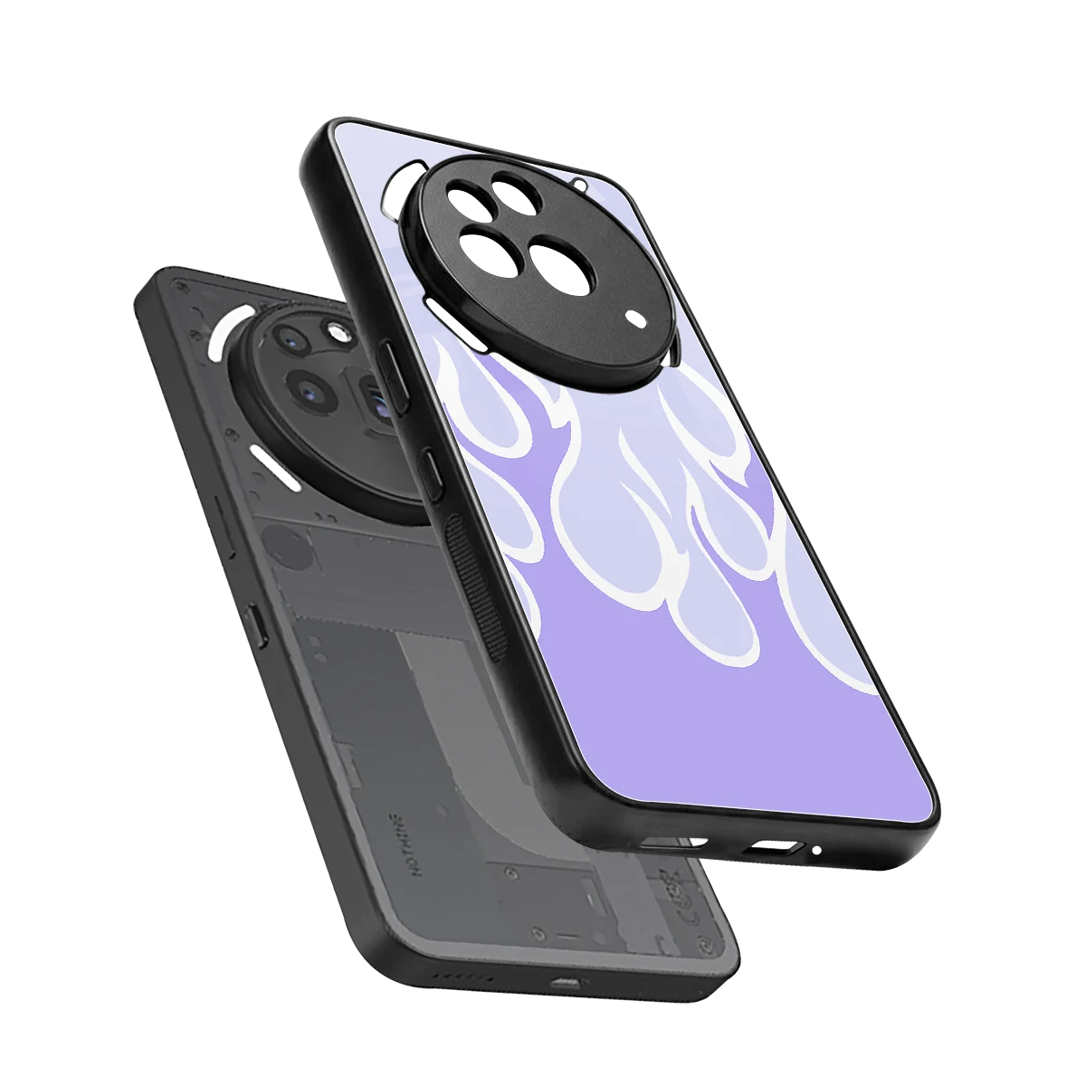 Y2K Retro Purple Flames sleek nothing phone 3a pro cover with tempered glass back and TPU edges
