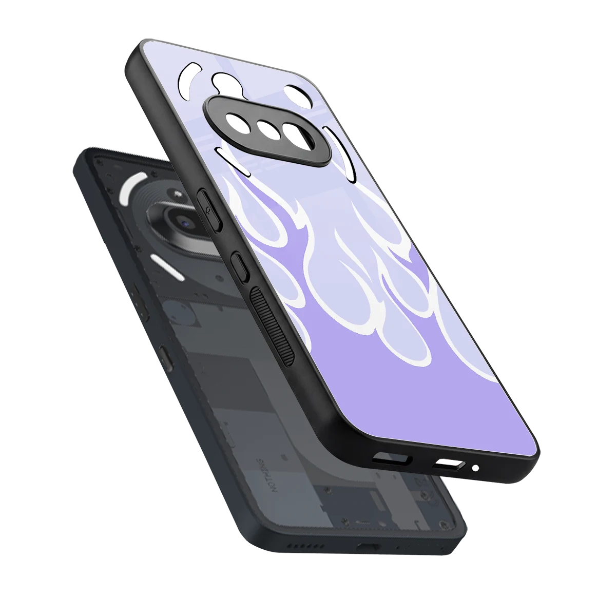 Y2K Retro Purple Flames sleek nothing phone 3a cover with tempered glass back and TPU edges