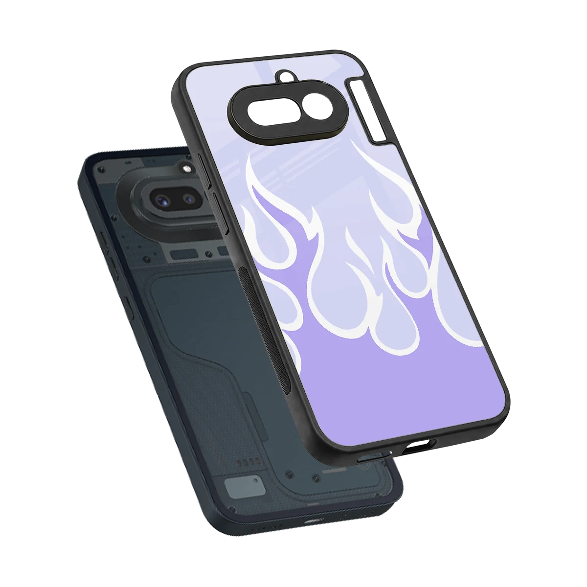Y2K Retro Purple Flames sleek nothing phone 4a cover with tempered glass back and TPU edges