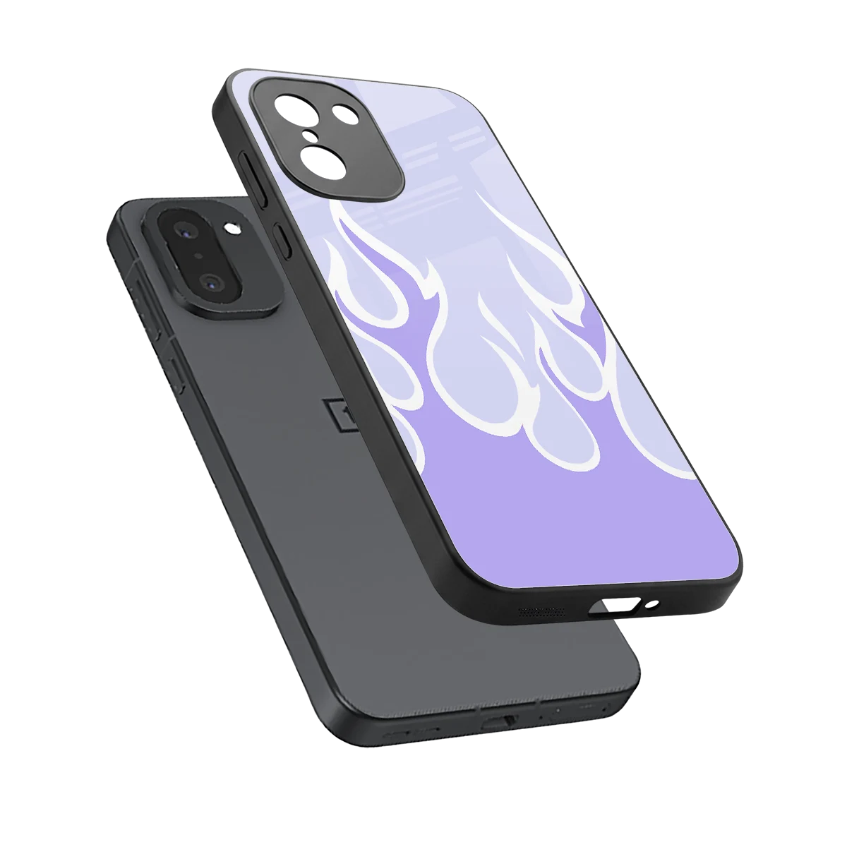 Y2K Retro Purple Flames sleek oneplus 15r cover with tempered glass back and TPU edges