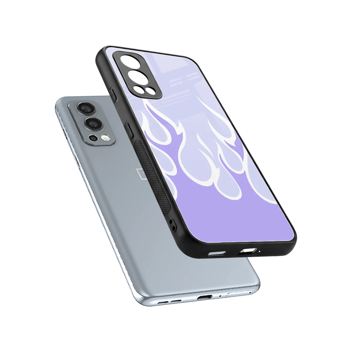 Y2K Retro Purple Flames sleek oneplus nord 2 cover with tempered glass back and TPU edges