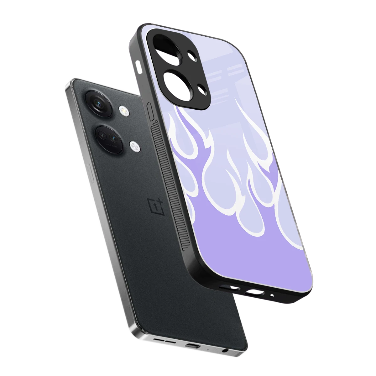 Y2K Retro Purple Flames sleek oneplus nord 3 cover with tempered glass back and TPU edges