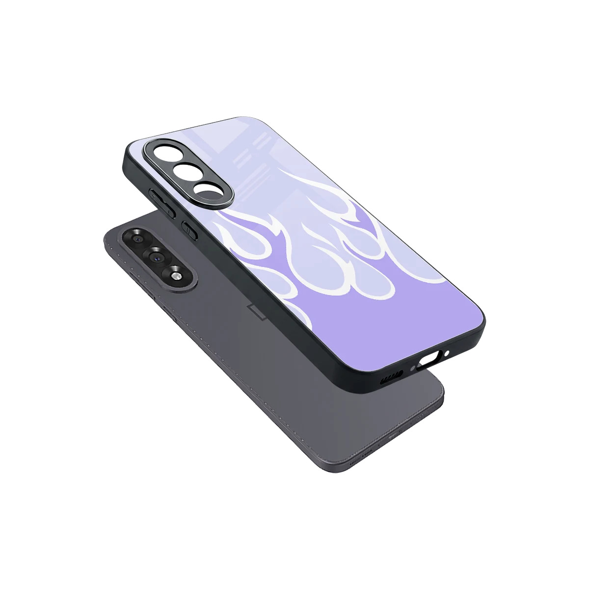 Y2K Retro Purple Flames sleek oneplus nord 5 cover with tempered glass back and TPU edges