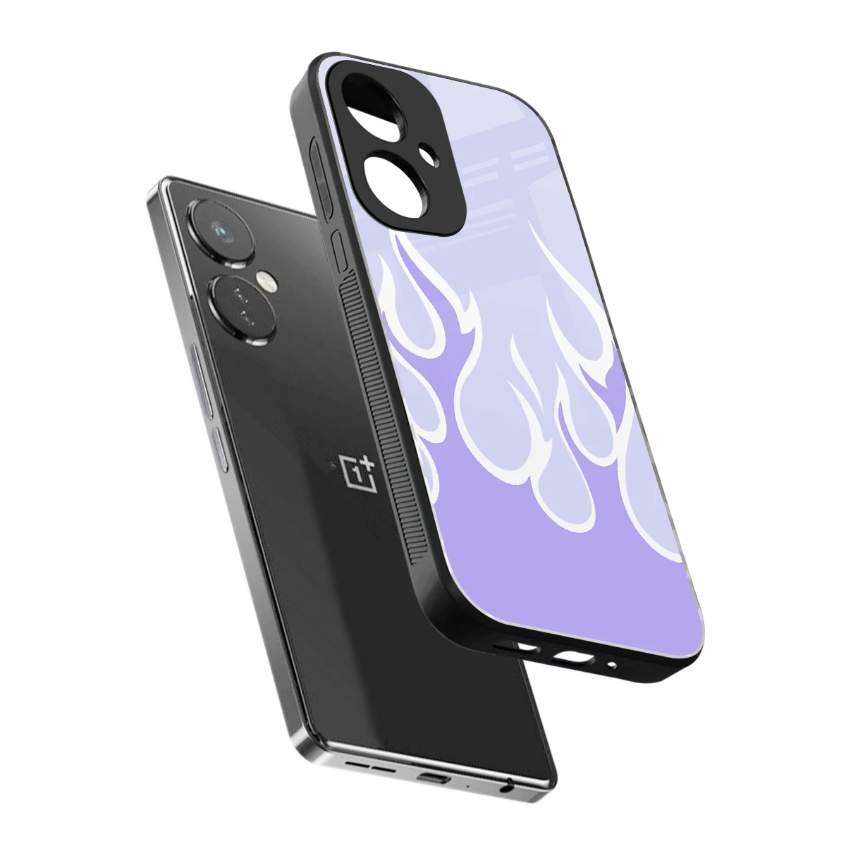 Y2K Retro Purple Flames sleek oneplus nord ce 3 cover with tempered glass back and TPU edges