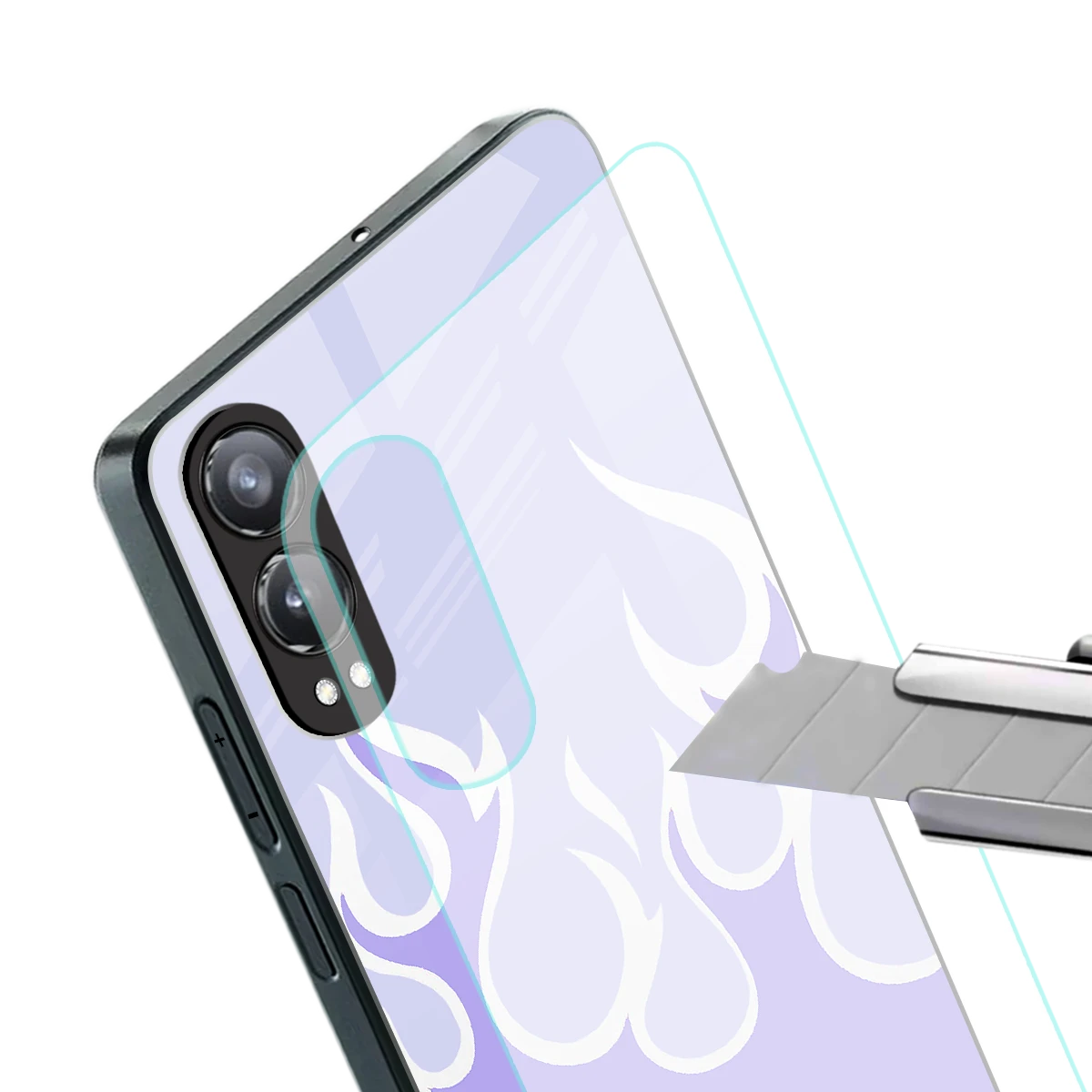 Y2K Retro Purple Flames stylish phone case for oneplus nord ce 4 lite | glossy glass and slim fit