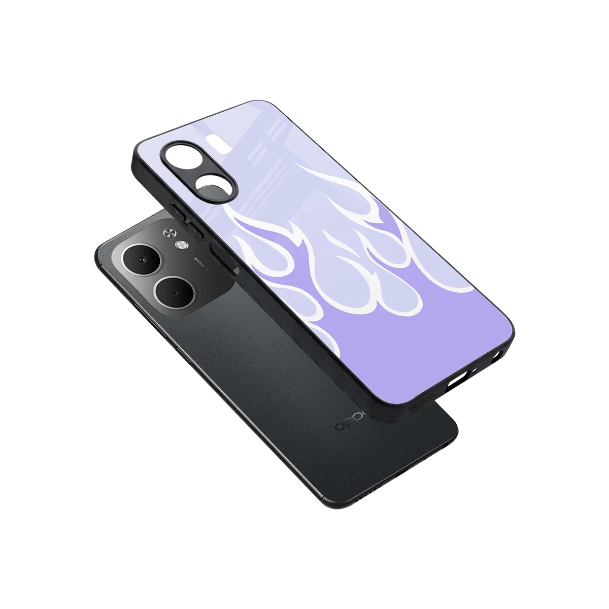 Y2K Retro Purple Flames sleek oppo a5x 5g cover with tempered glass back and TPU edges